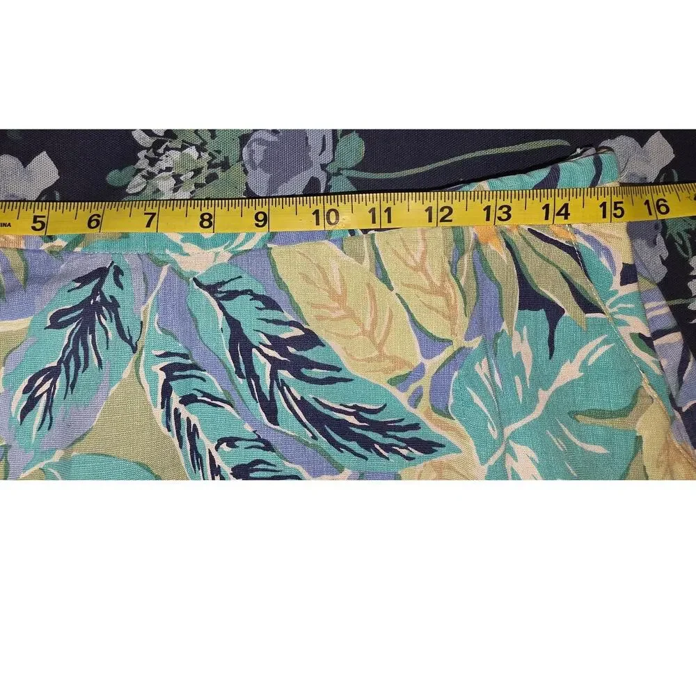 Talbots Tropical Print Linen Blend Maxi Skirt Women's Size 12 Blue Pockets